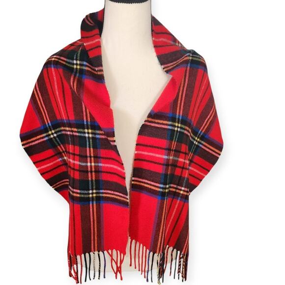 Vintage Cashmink Nordstrom Red Royal Tartan Plaid Scarf Made in Germany - Picture 1 of 3
